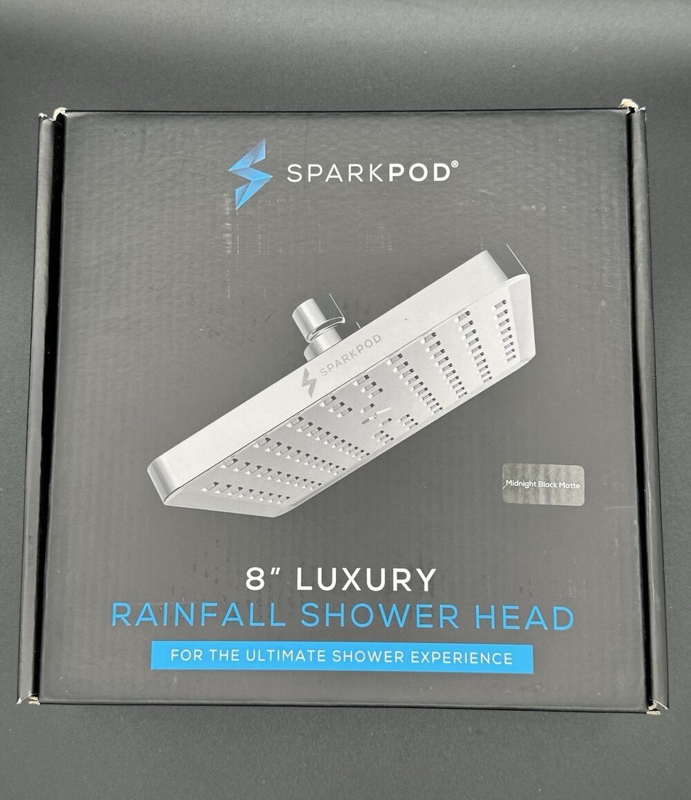 SparkPod 8” Luxury Rainfall Shower Head Matte Black Square NEW Sealed